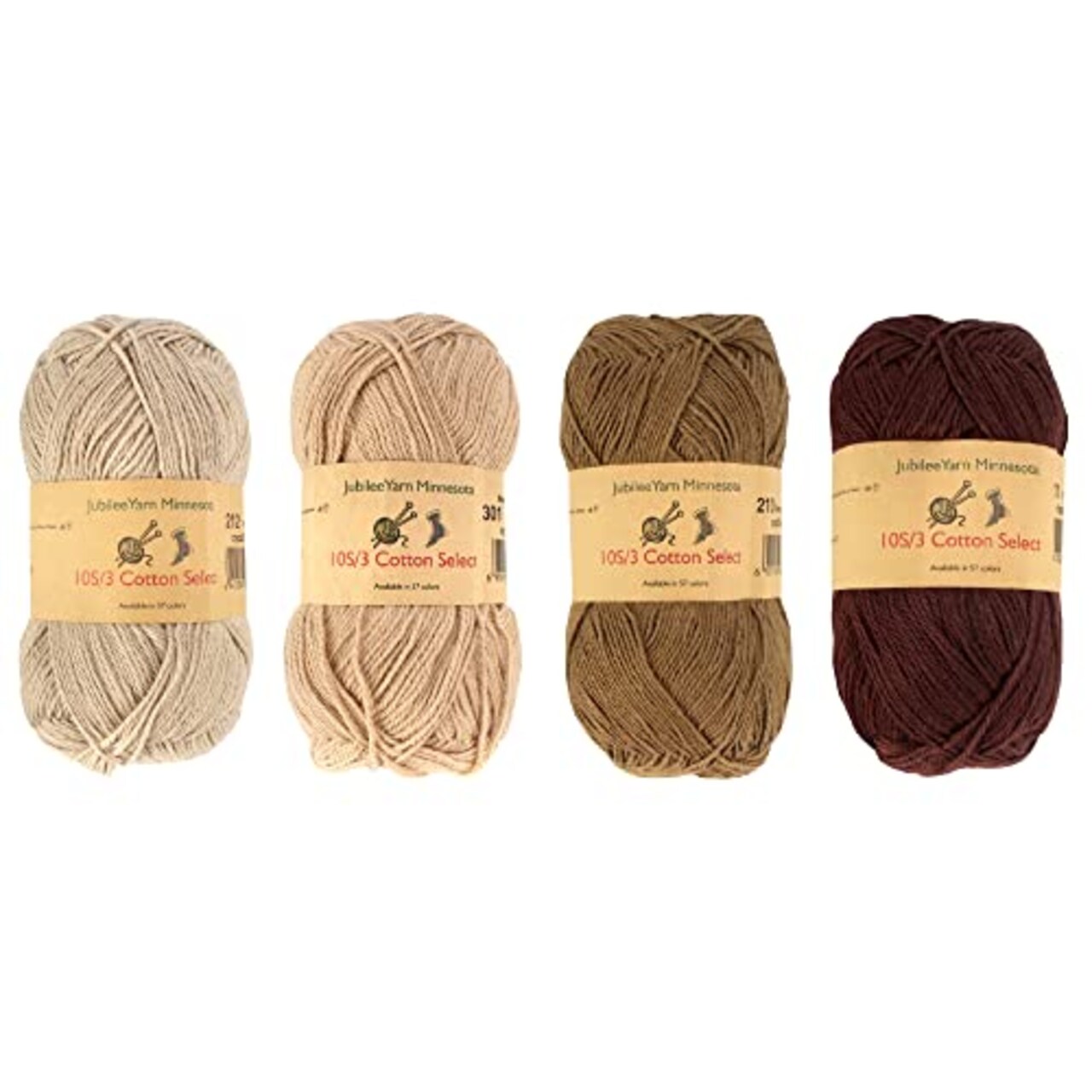 JubileeYarn Cotton Select Yarn - Sport Weight - 50g/Skein - Shades of Brown - 4 Skeins